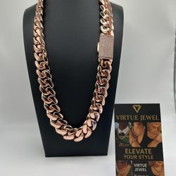 Chain 20mm Miami Cuban Link Pink Red Rose Gold Plated Chain Necklace 18k & 14k