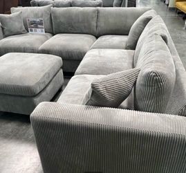 GRAY IVORY BLACK SAGE DARK GRAY LIGHT GRAY Plush Corduroy 99x99 sectional sofa with ottoman $550