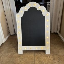 White Wood Chalkboard Easel With Lights