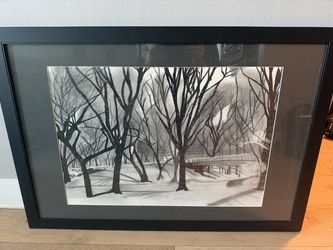 Central Park Charcoal Drawing — Professionally Framed 38 x 27.5, Original Art