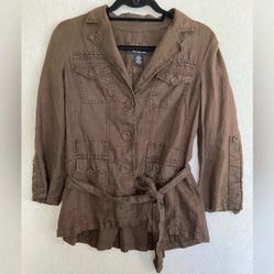 Calvin Klein 100% Linen Belted Button Lightweight Jacket Coat Sz S