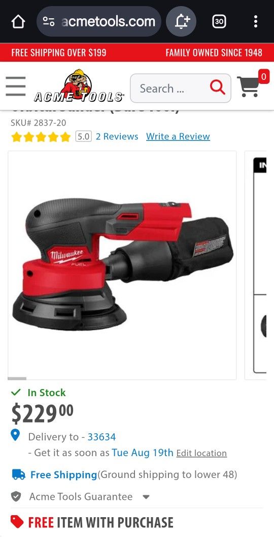 Milwaukee Fuel 5" Random Orbital DA Sander 