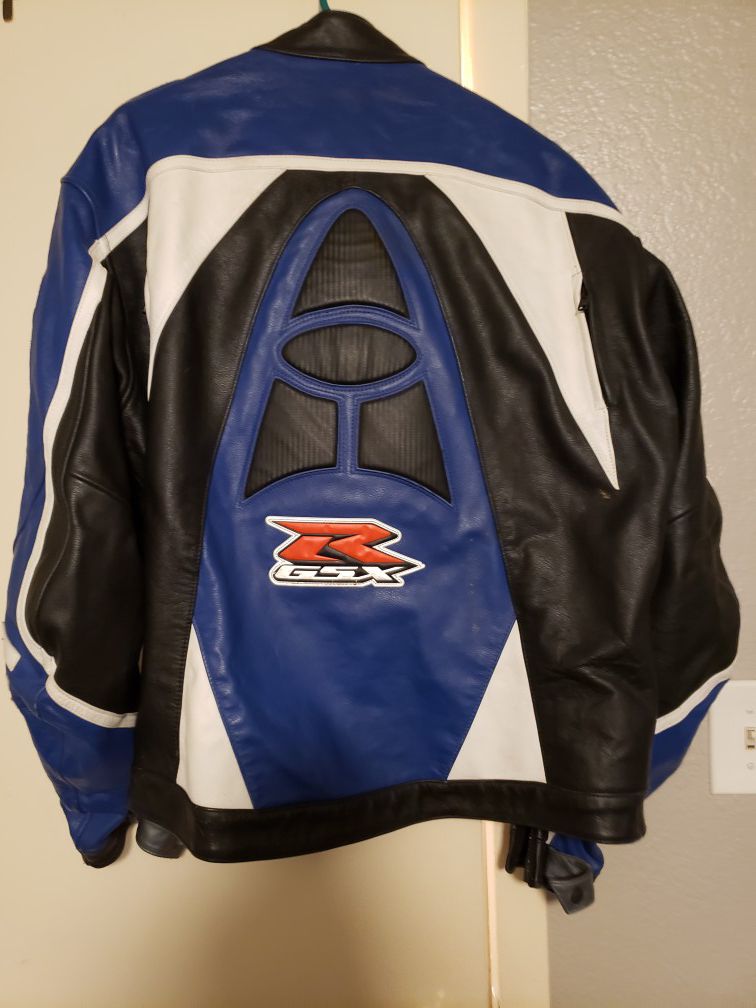 Suzuki GSXR Blue Leather Motorcycle Jacket
