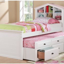 TWIN BED WHIT TRUNDLE  MATTRESS SOLD SEPARATELY NEW IN BOX ☎️ 1714586,2564 