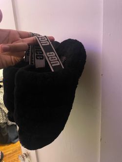 UGG Black Fluffy Platform Slippers