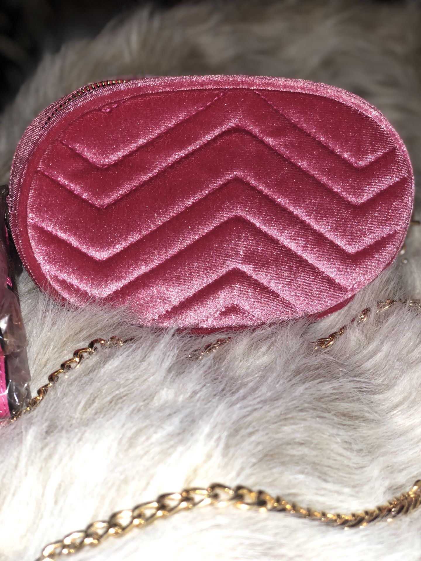 Quilted Velvet Waist & Crossbody Bag - Hotpink