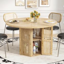 47 Inch Round Dining Table for 4, Circle Kitchen Table with Storage Shelf for Living Room, Wood