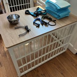Dog Crate With Wooden Top Plus Accessories – Like New! ($150 OBO)