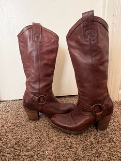 Frye Brown Leather Cowboy Harness Boots