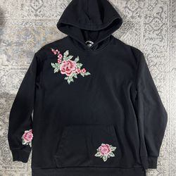 H&M Embroidered Floral Black Hoodie Pullover Women’s Size L