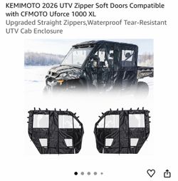 KEMIMOTO 2026 UTV Zipper Soft Doors Compatible with CFMOTO Uforce 1000 XL Upgraded Straight Zippers,Waterproof Tear-Resistant UTV Cab Enclosure