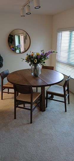 Set of 4  Dark Wood Dining Chairs woven rattan