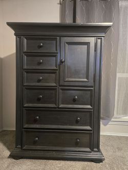 Black Wood Chest of Drawers with Cabinet
