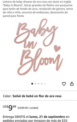 Baby in Bloom Rose Gold Glitter Sign