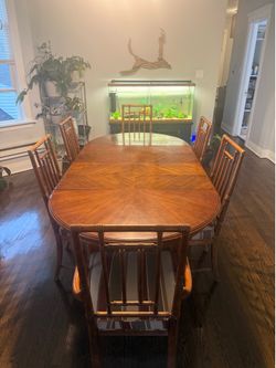 Vintage Wood Dining Table with 6 Chairs