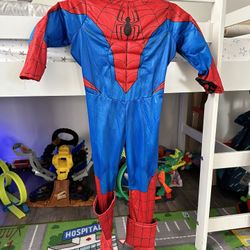 Spiderman Costume Boys Extra Small 3-4 Suit Gloves Mask Muscle Shoe Covers Kids