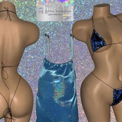 EXOTIC DANCE/ CLUB/ RAVE WEAR: BEDAZZLED 2 PIECE SET & GLITTER MONEY BAG