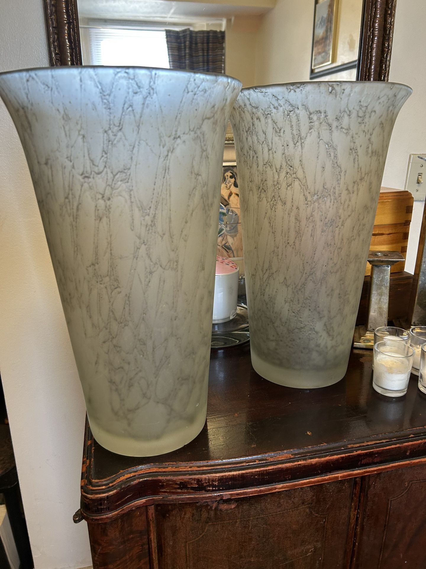 MIKASA frosted glass vases (pair)