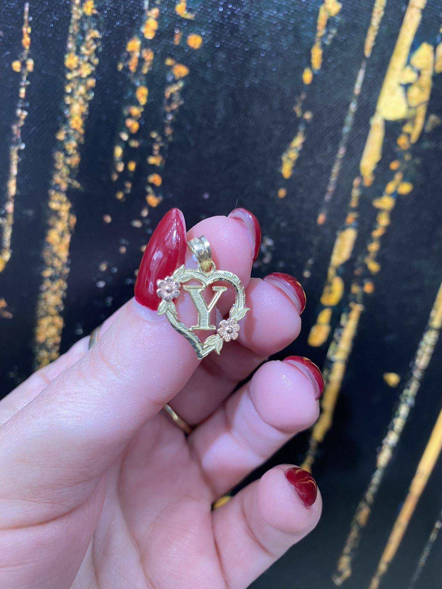 14k HEART STONE CHARM