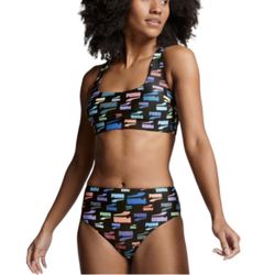 PUMA Women's Multicolor Logo Print Stretch Bikini Set High-Waisted