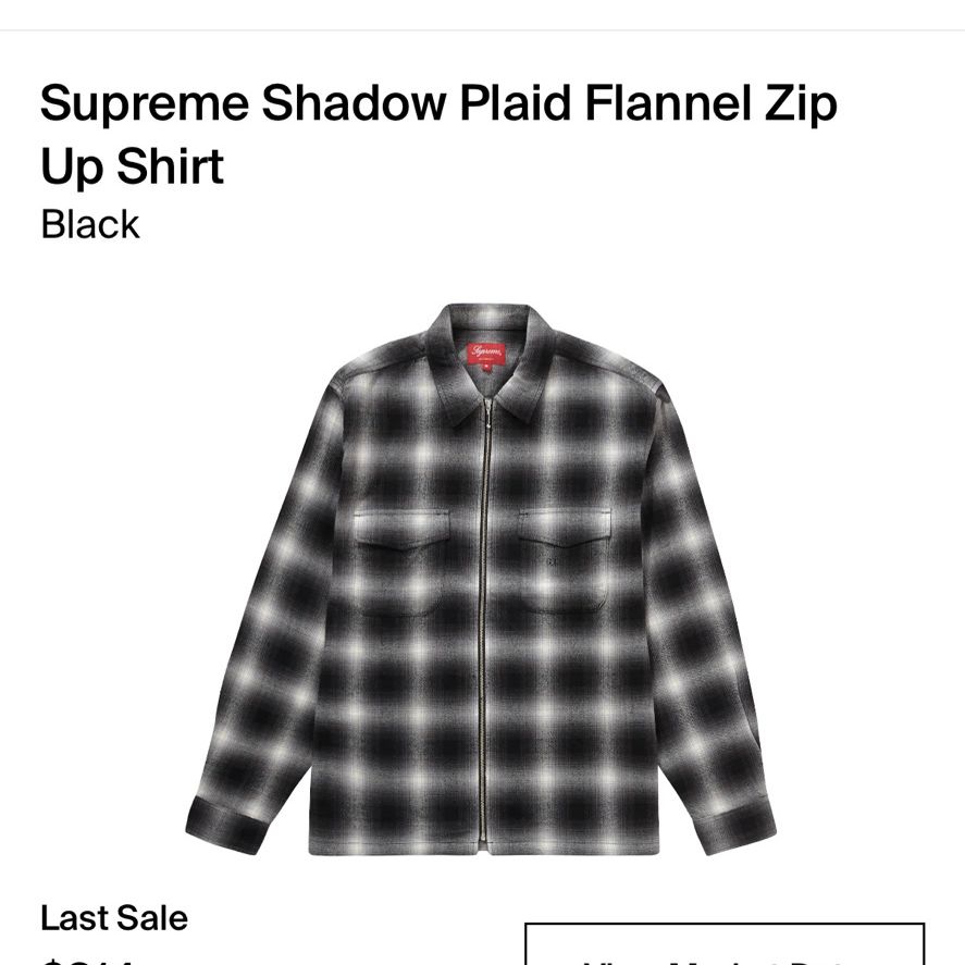 Supreme Shadow Plaid Flannel Zip Up XL for Sale in Wilton, CA