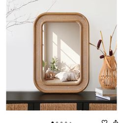 Micasso Rustic Wicker Wall Mirror: 30x22 in Purely Handmade Wooden Frame Rattan Mirror