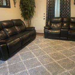 Black Leather Couch Set 