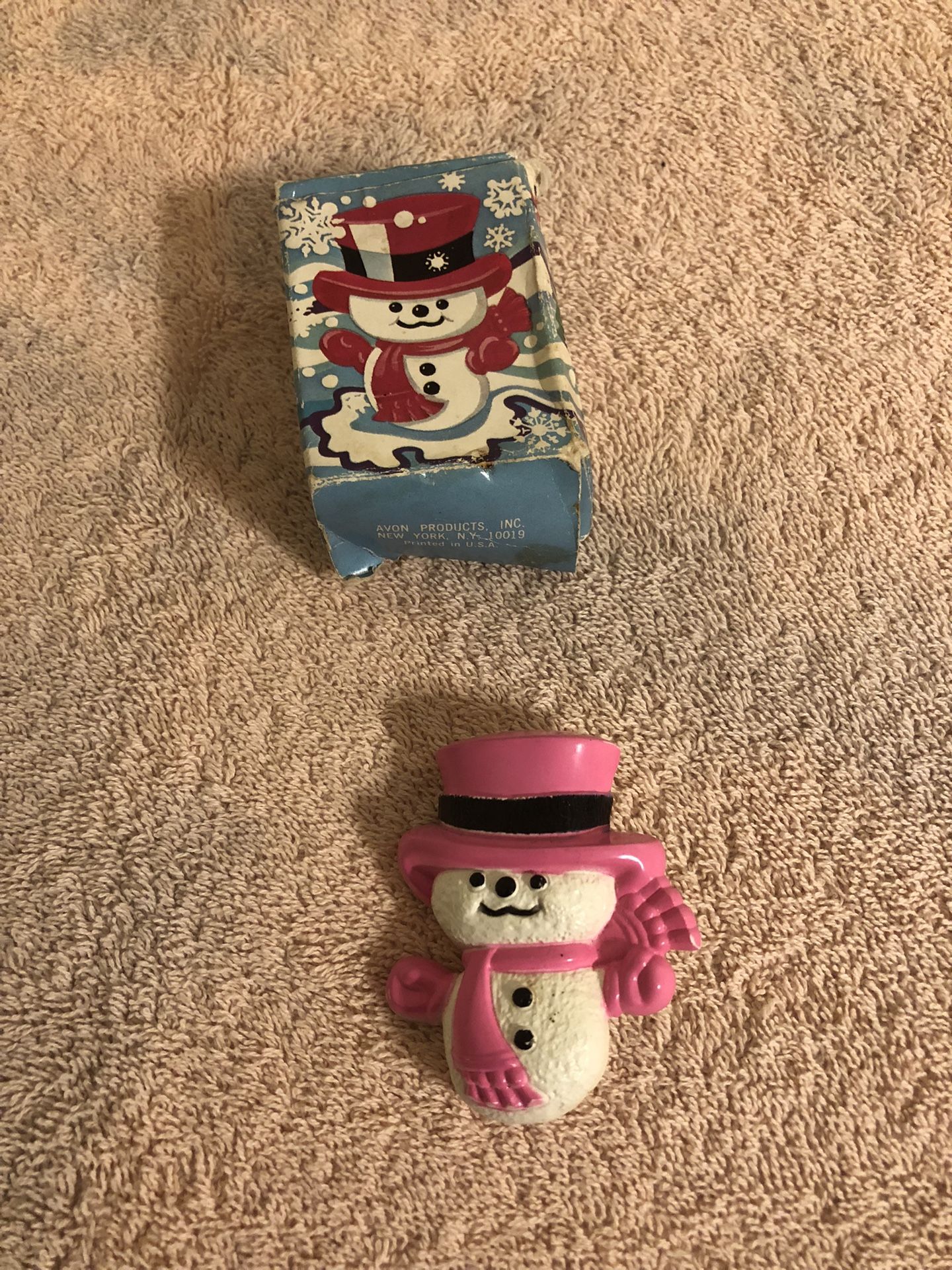 Vintage 1974 Avon Wee Willy Winter Snowman Pin Pal Fragrance Glace With Box