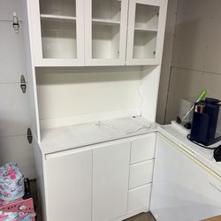 Kitchen Food Pantry with Charge Station, LED Light,Storage Cabinet