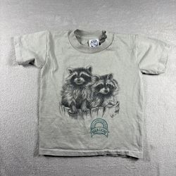 Vintage Nature Raccoons Sea Lion Boy’s S 6/8 Gray T-Shirt 90s Single Stitch #2B