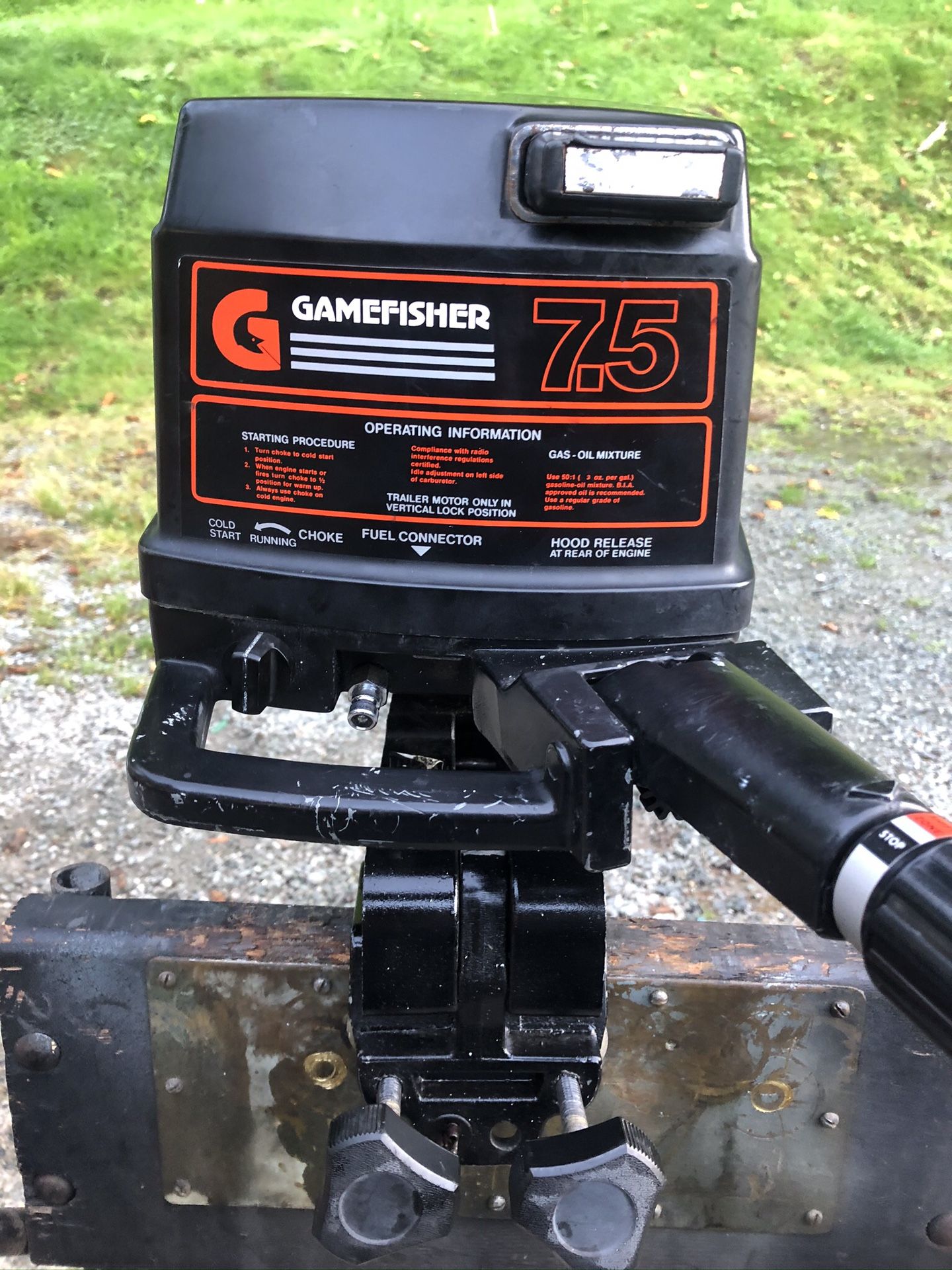 1984 Gamefisher outboard motor 7.5 hp. Air cooled, one cylinder. Light