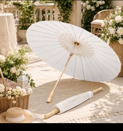 BRAND NEW – 12 White Paper Parasol Umbrellas – 27% OFF – $30!