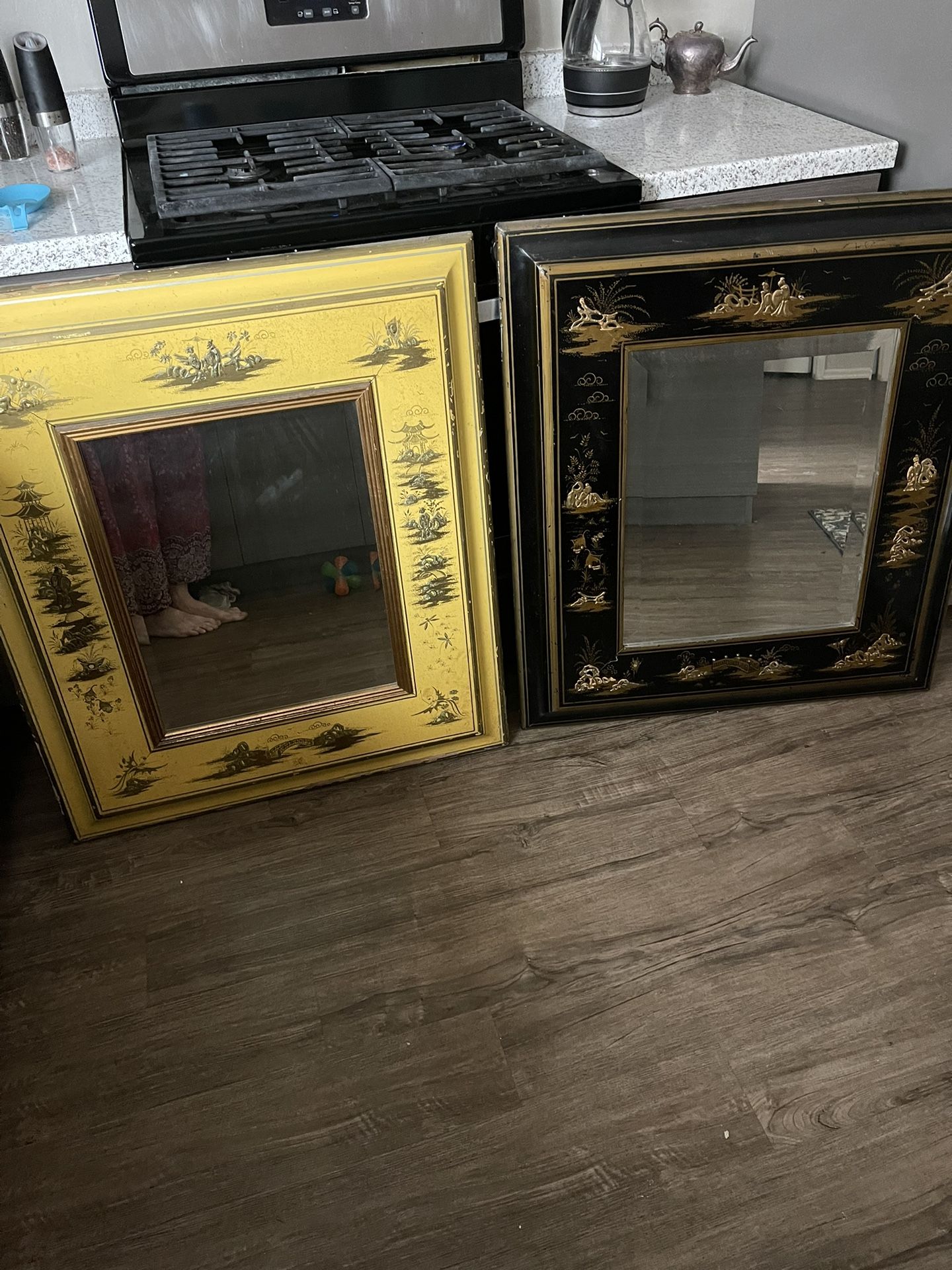 2 Large/Heavy Vintage Hand Painted Mirrors