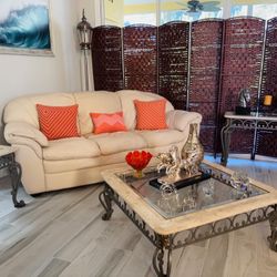 Leather Sofa & Chair With Tables (living Room Set)