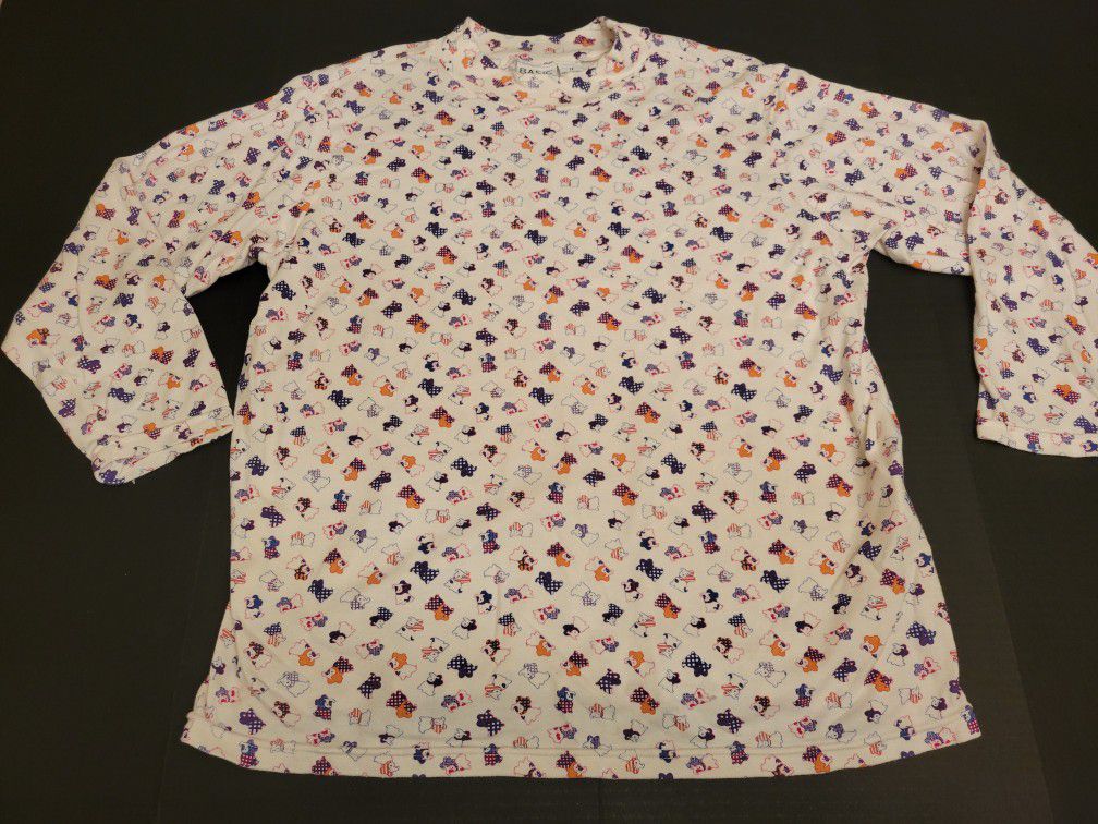 Women's Vintage 1980s Graphic Puppy Mockneck Shirt All Over Print Size 1x Retro 