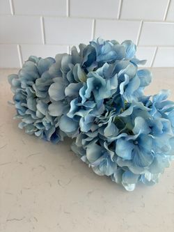 Three beautiful artificial blue hydrangea stems