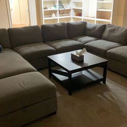 Large Costco U-Shaped Sectional Sofa + Coffee Table – Very Comfortable