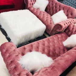 Covert Pink Velvet Living Room Set🌟In Stock 🌟SOFA LOVESEAT  