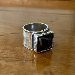 Silpada Smoky Quartz Dusk Sterling Silver Wide Band Ring Size 6.5