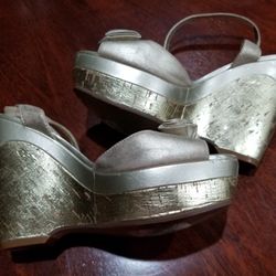Metallic Guess Brand Ankle Strap Wedges 

