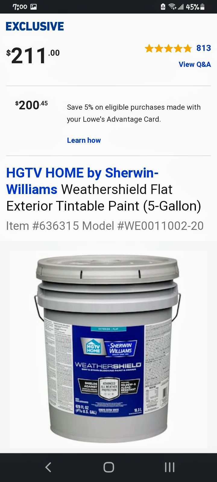 SHERWIN WILLIAMS HGTV WEATHERSHIELD  EXTERIOR FLAT 