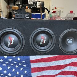1 12” Kicker Comp Subwoofer With Box And 3 10” Cerwin  Vega Subwoofers With Box