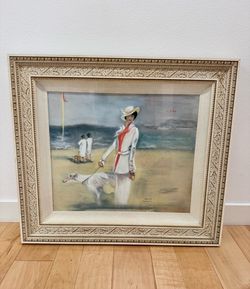 Christena Spiropoulos Framed Beach Scene Painting (Vintage) 2’9”x 2’5.5”