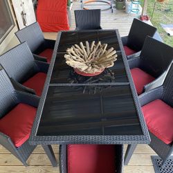 8-Person Outdoor Wicker Patio Dining Set w/ Cushions & Glass Table