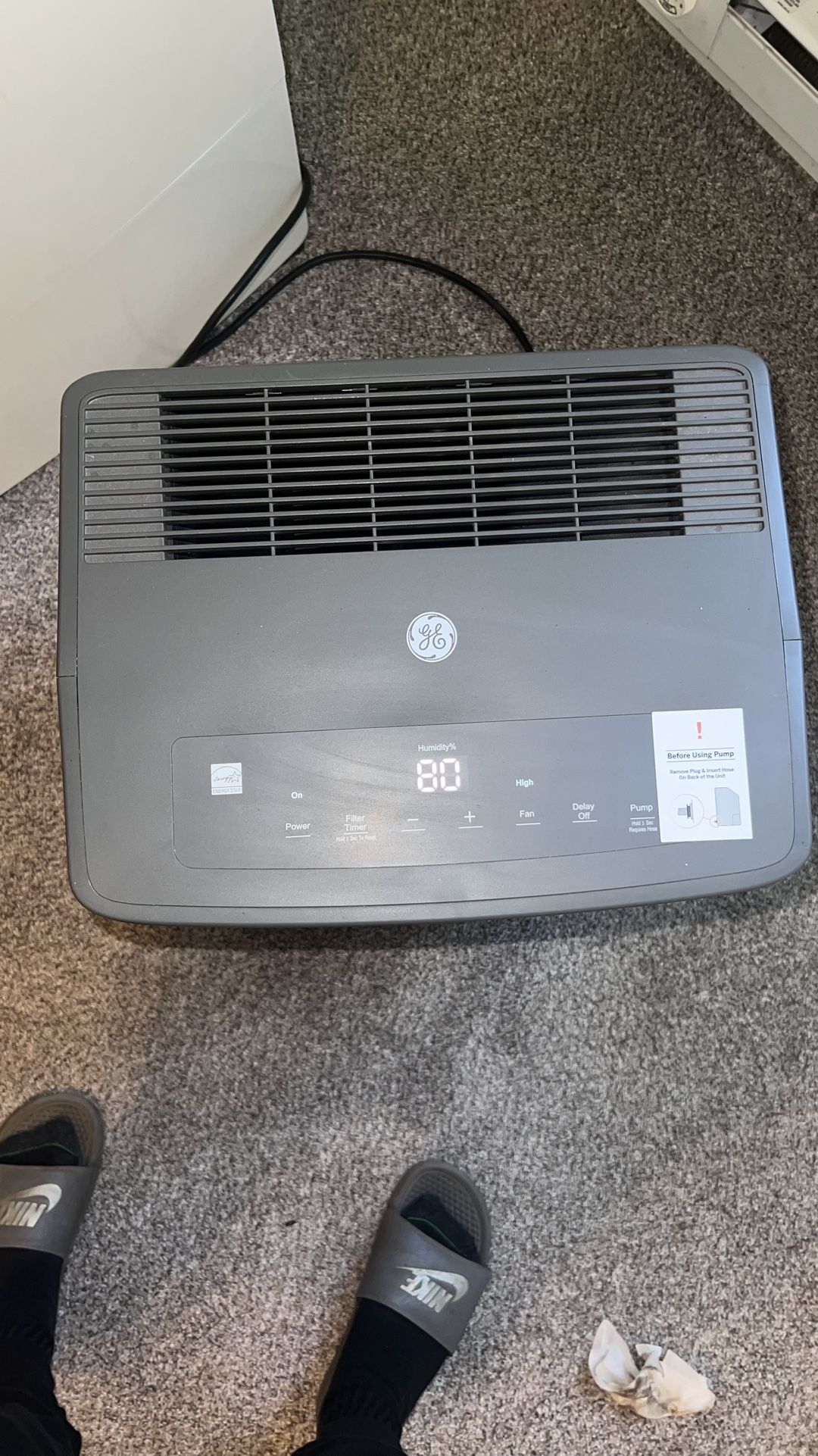 Dehumidifier GE 50-Pint Energy Star Portable Dehumidifier with Built-in Pump and Smart Dry