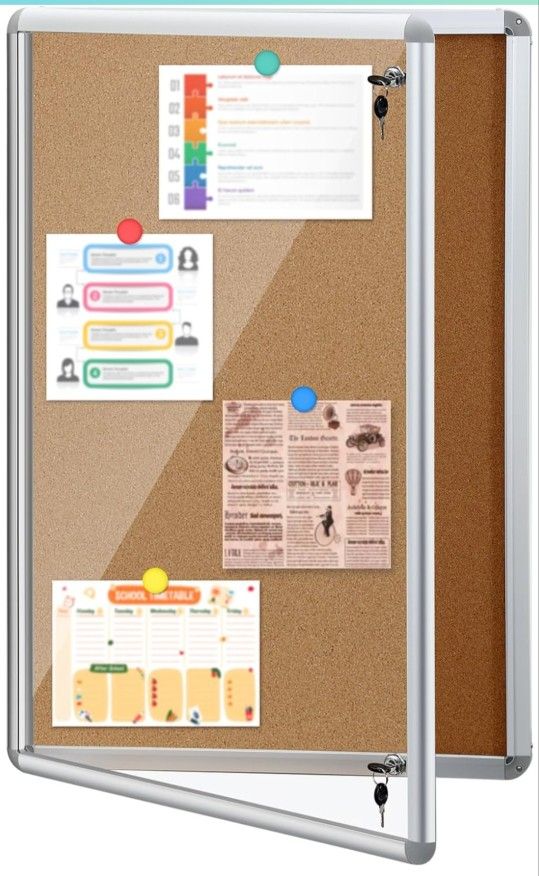 Blulu 36 x 46.5 Inch Enclosed Bulletin Boards Lockable Noticeboard Displays Cork Boards Wall with Locking Door, Outdoor Bulletin Windproof Ideal for S