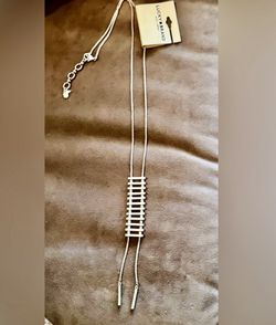 Lucky Brand Silvertone Ladder Goldtone Accent Linear Pendant Necklace. NWT