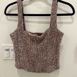 Lulus Noteworthy Crush Pink Boucle Sequin Tank Top - Size S