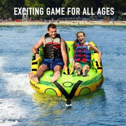 Inflatable Towable Tube for Boating Waterskiing with EVA Foam Seat Pads, Towables for 1-2 Person-Green