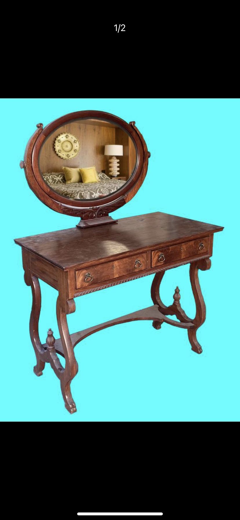 Antique Vanity With Mirror And Drawers